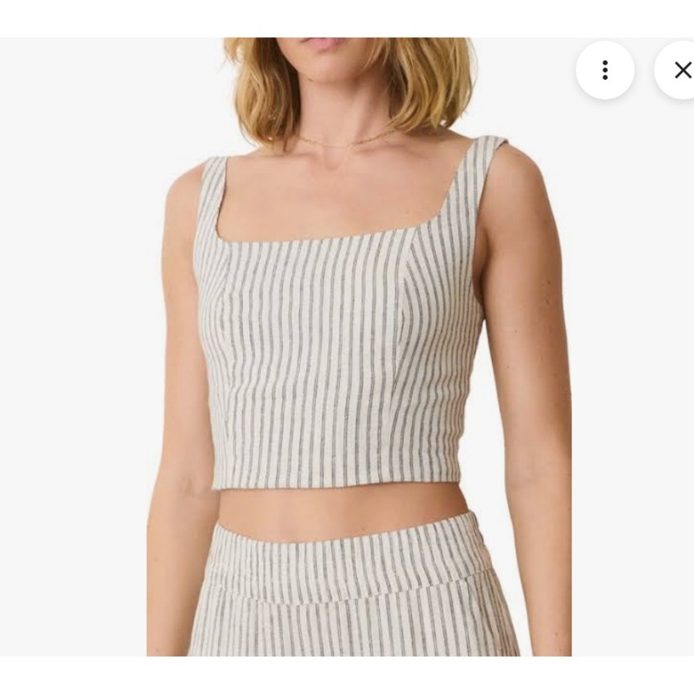 Marine Layer Striped Square Neck Crop Top XS White Navy Smocked Back NEW